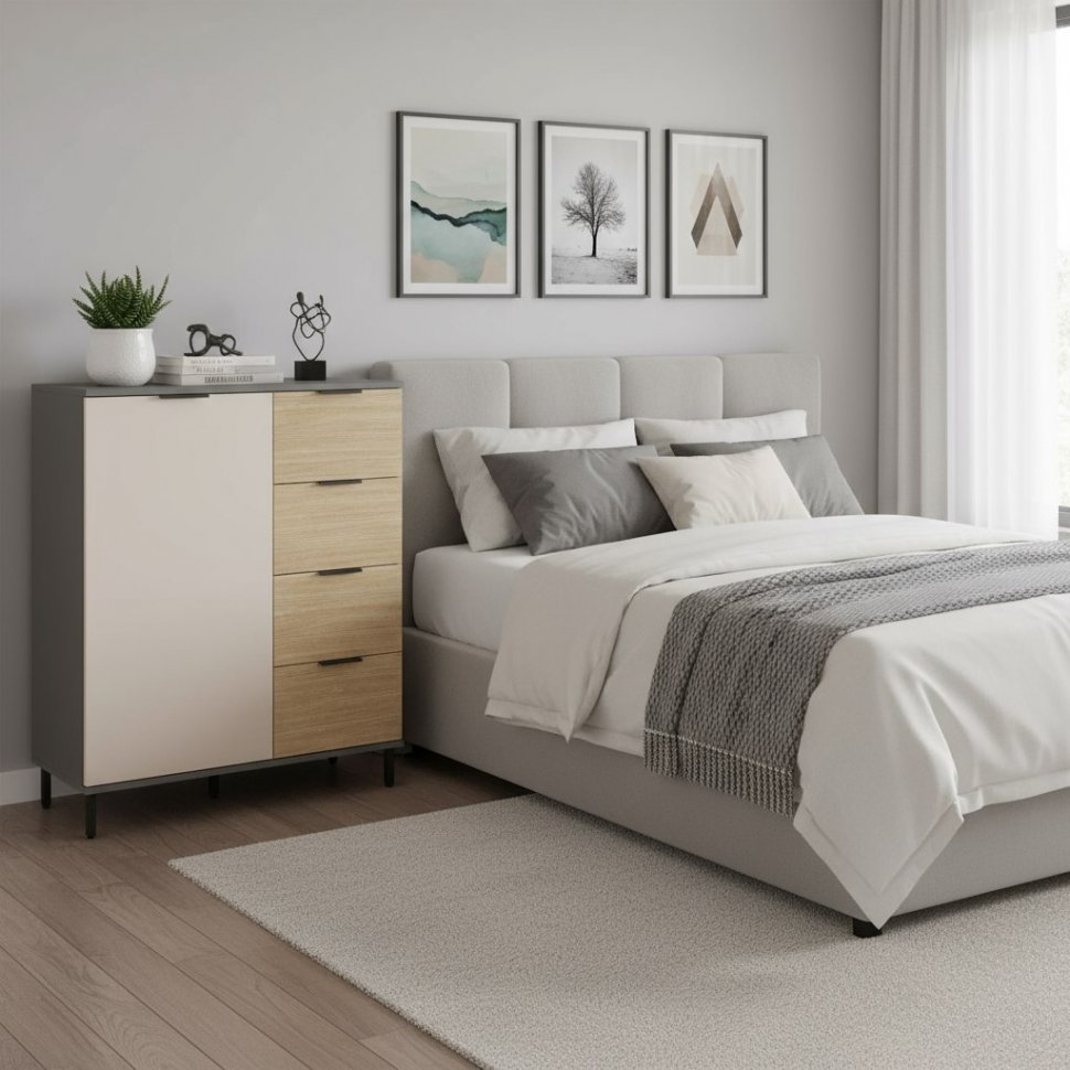 Комод Марвэл 16.234.01 Темно-серый, Сатин, Плэйн