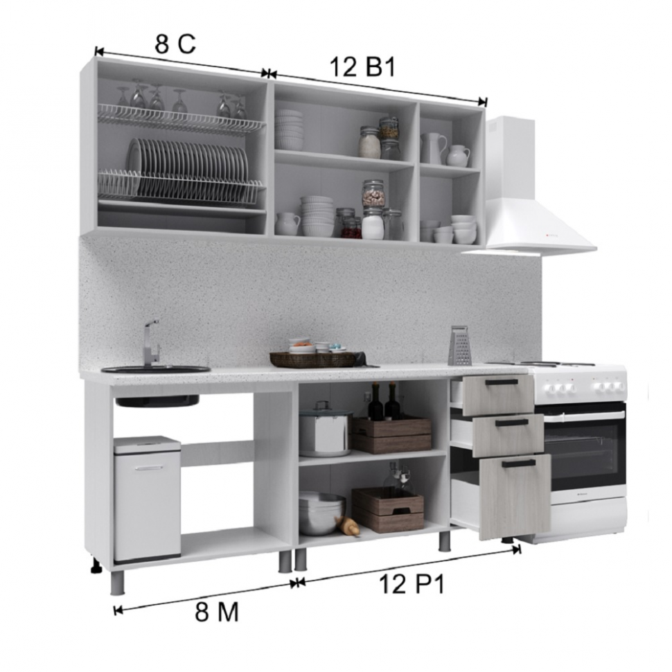 Кухня Танго 2 м, Белый, Дуб Шале