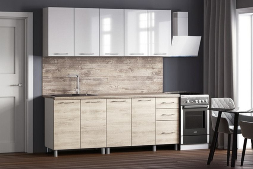 Кухня Танго 2 м, Белый, Дуб Шале