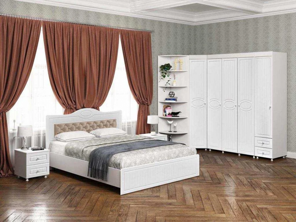 Спальня Монако-3 мягкая спинка белое дерево