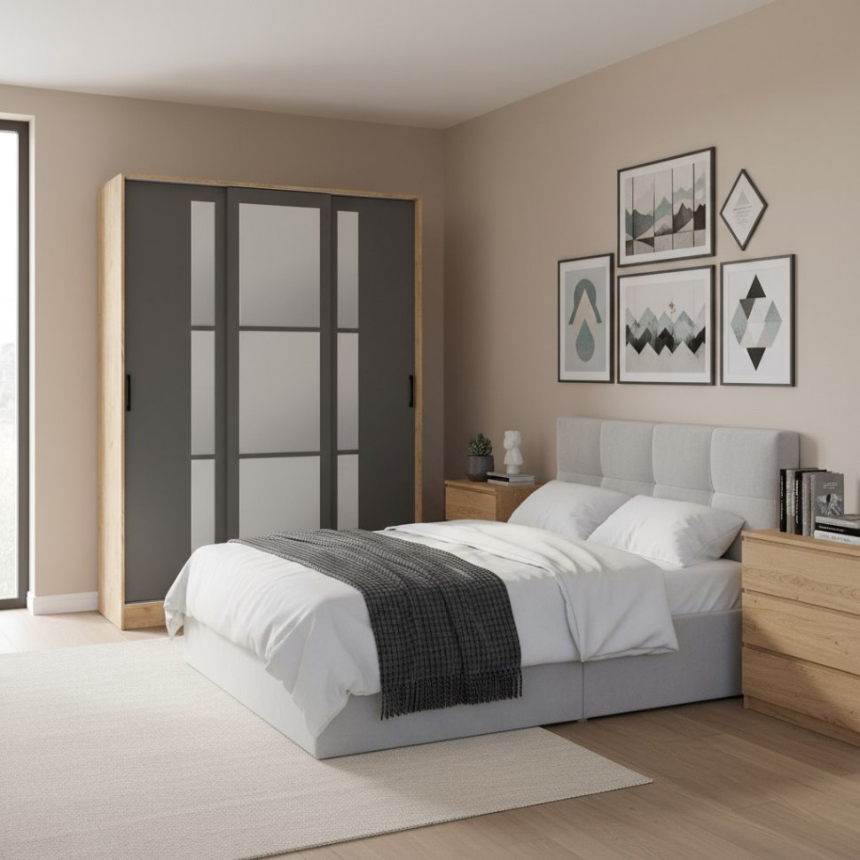 Шкаф-купе Стиль-2 160, Дуб Крафт Золотой, Графит серый