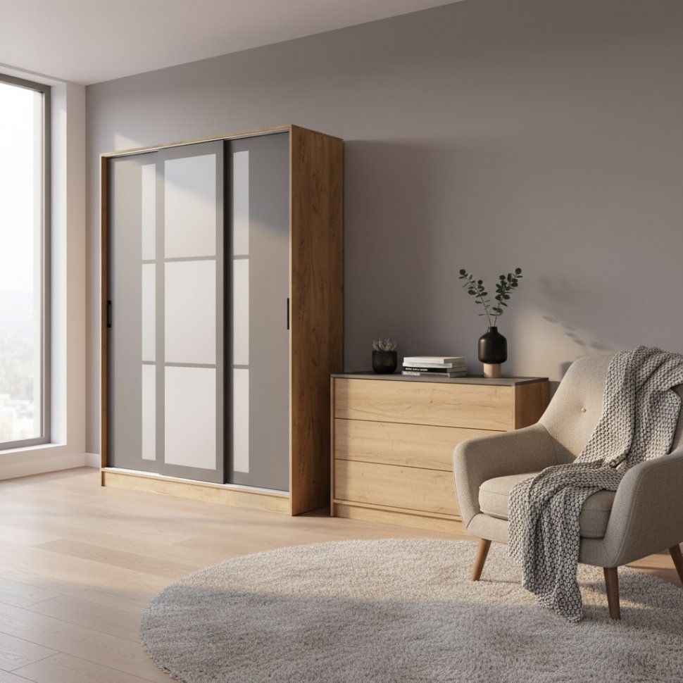 Шкаф-купе Стиль-2 160, Дуб Крафт Золотой, Графит серый