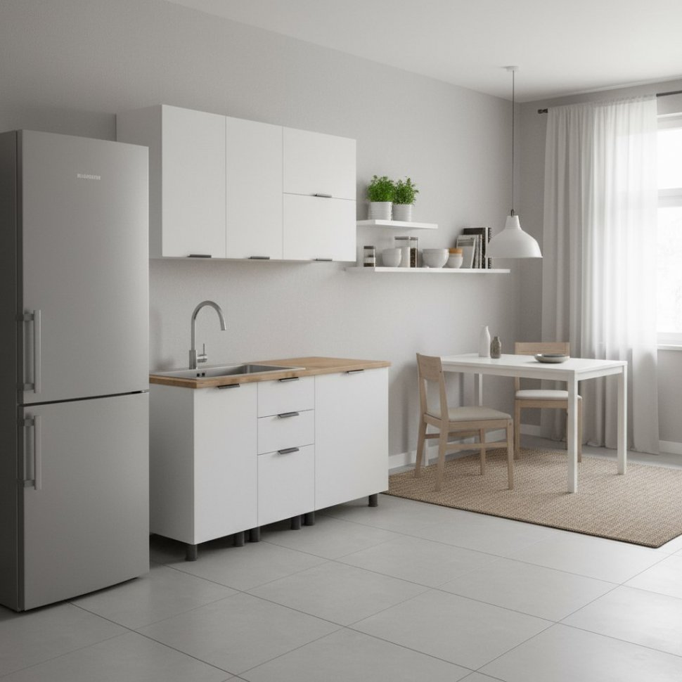 Кухня Аленушка 1,4м с ящ. Лотос Молочный,скоба антрацит,черный