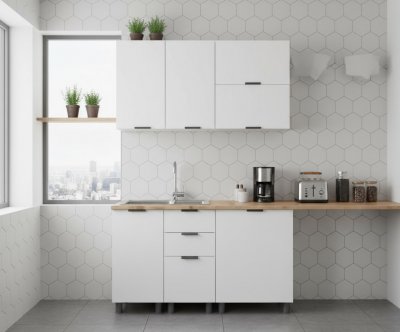 Кухня Аленушка 1,4м с ящ. Лотос Молочный,скоба антрацит,черный