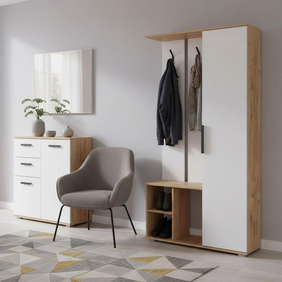 Шкаф комбинированный Кармен-1 Дуб золотой / Белый