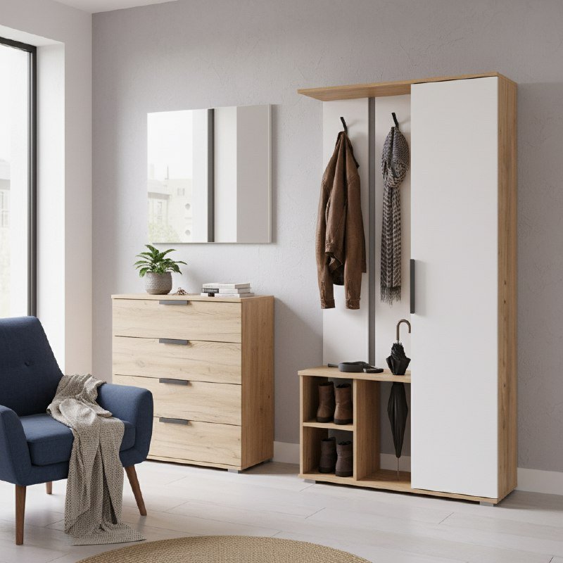 Шкаф комбинированный Кармен-1 Дуб золотой / Белый