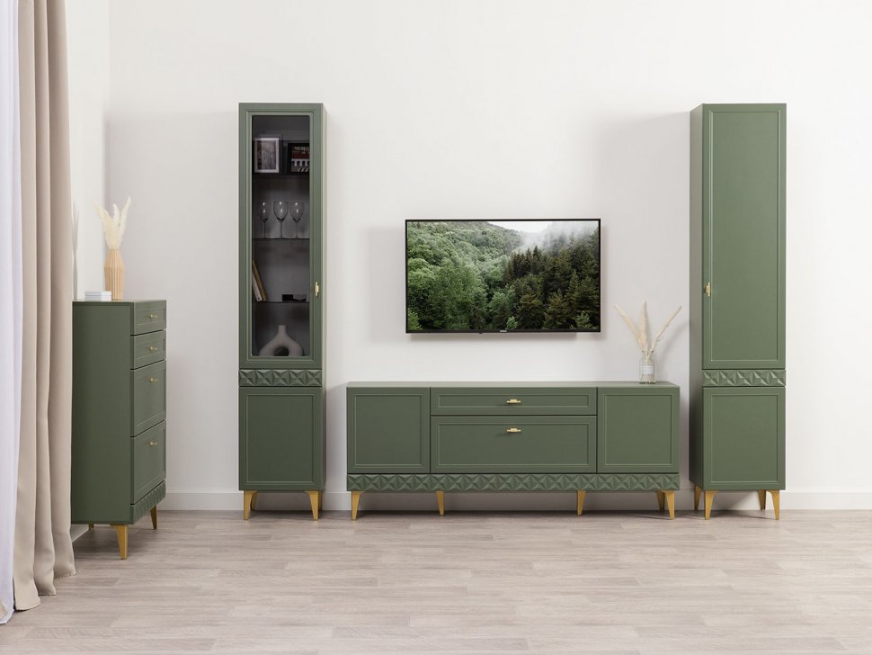 Марион шкаф-витрина 16.397.01 Дымчатый зеленый / Олива шагрень