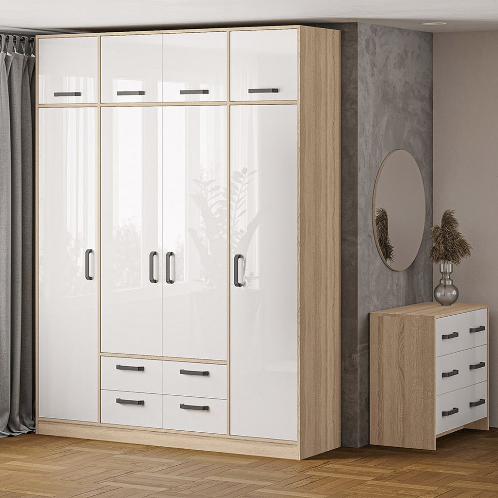 Антресоль (полка) Лена 4А-1,52 Сонома / Белый глянец