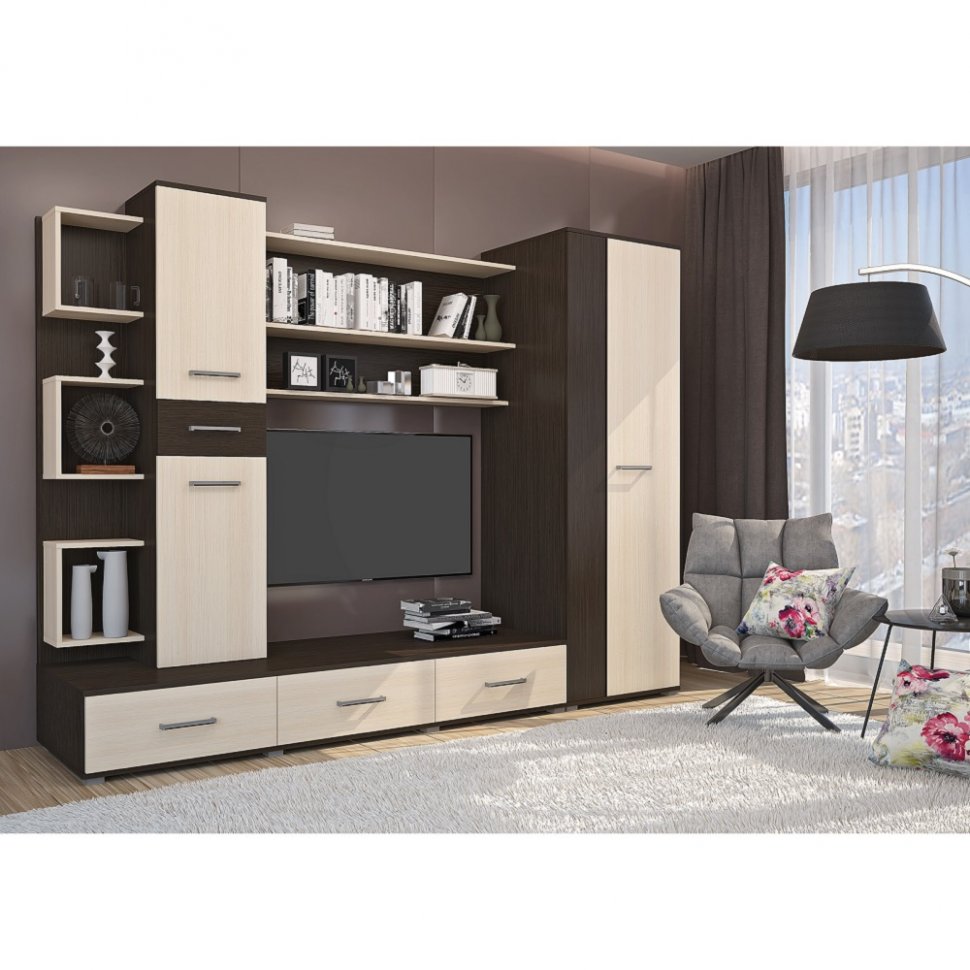 Стенка в гостиную Верона (Горизонт) Венге / Дуб молочный