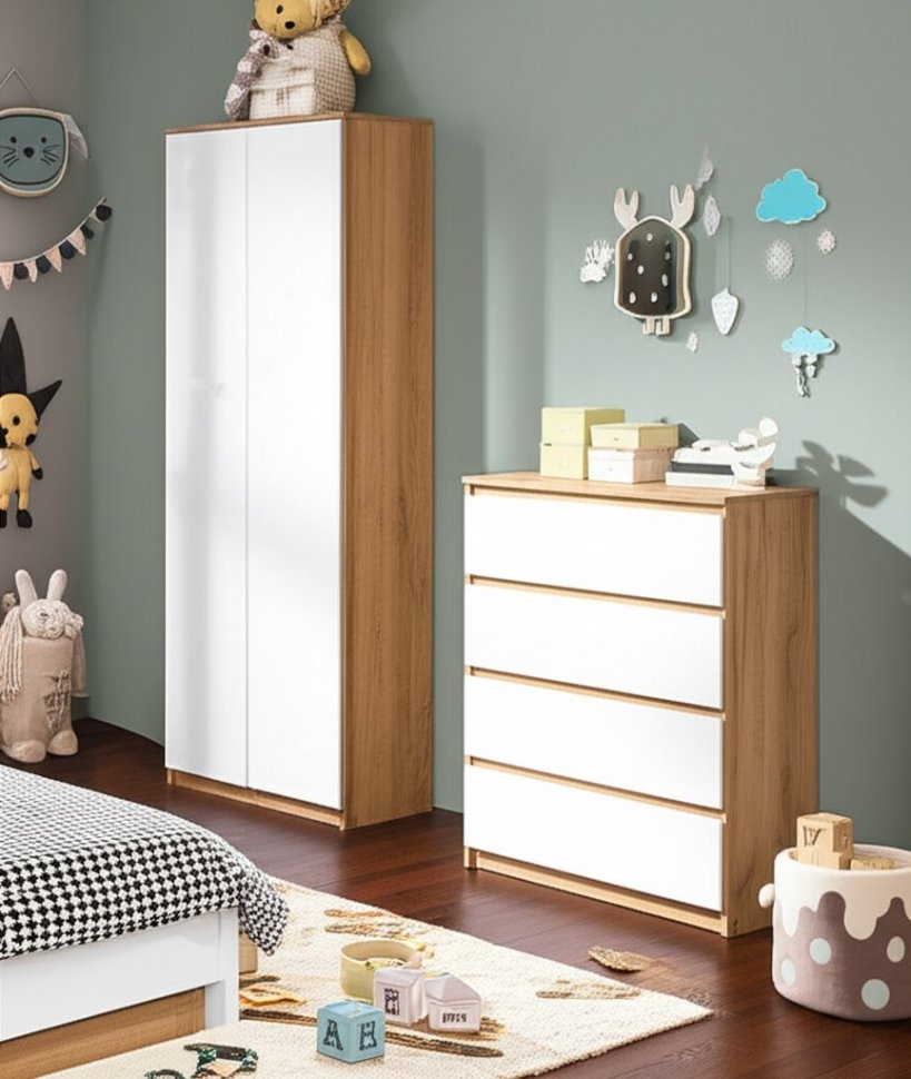 Комод Денвер, Дуб золотой, Белый