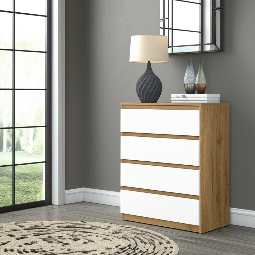 Комод Денвер, Дуб золотой, Белый