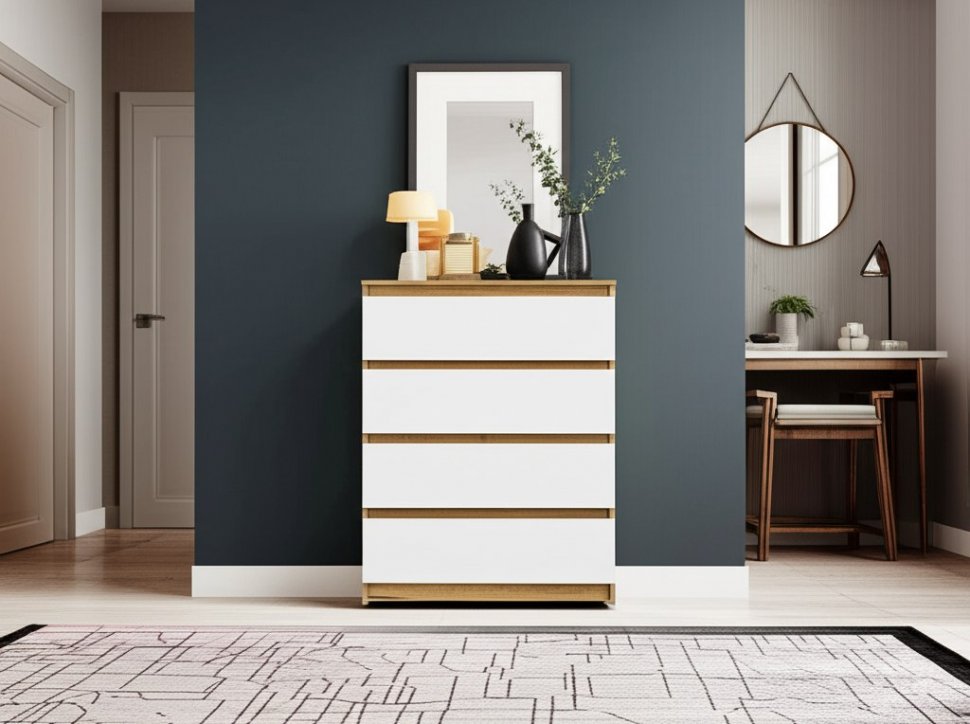 Комод Денвер, Дуб золотой, Белый