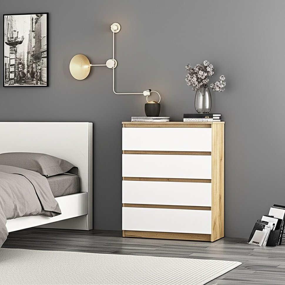 Комод Денвер, Дуб золотой, Белый