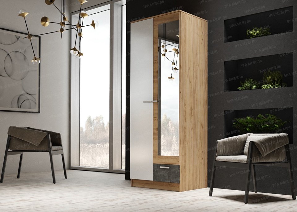 Шкаф Адель 0,8 (Эра) Дуб Вотан / Белый глянец