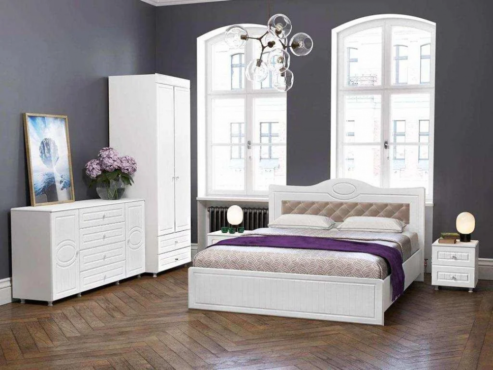 Спальня Монако-1 мягкая спинка белое дерево