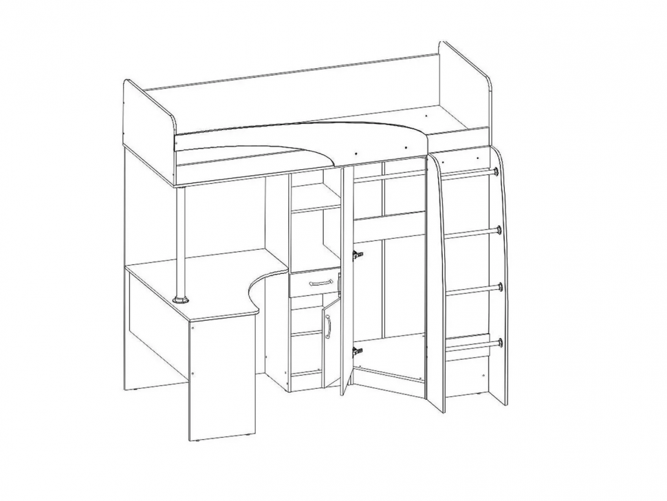 Карамель 77-01 кровать-чердак со столом Ясень анкор Светлый / Зеленый