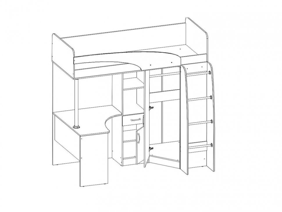 Карамель 77-01 кровать-чердак со столом Ясень анкор Светлый / Зеленый