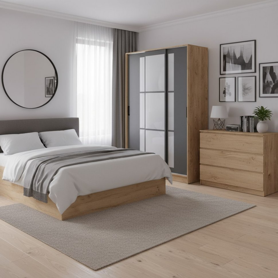 Шкаф-купе Стиль-2 140, Дуб Крафт Золотой, Графит серый