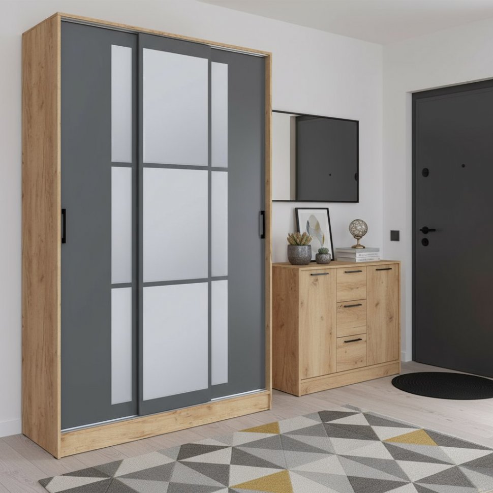 Шкаф-купе Стиль-2 140, Дуб Крафт Золотой, Графит серый