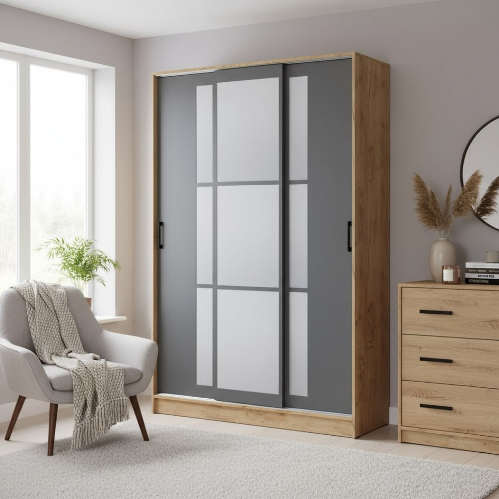 Шкаф-купе Стиль-2 140, Дуб Крафт Золотой, Графит серый