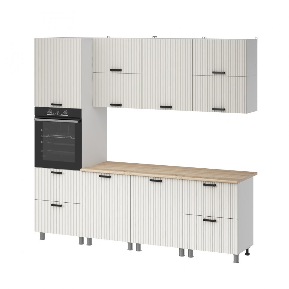 Кухня Аленушка 2,4м Лотос Молочный,скоба антрацит,сонома