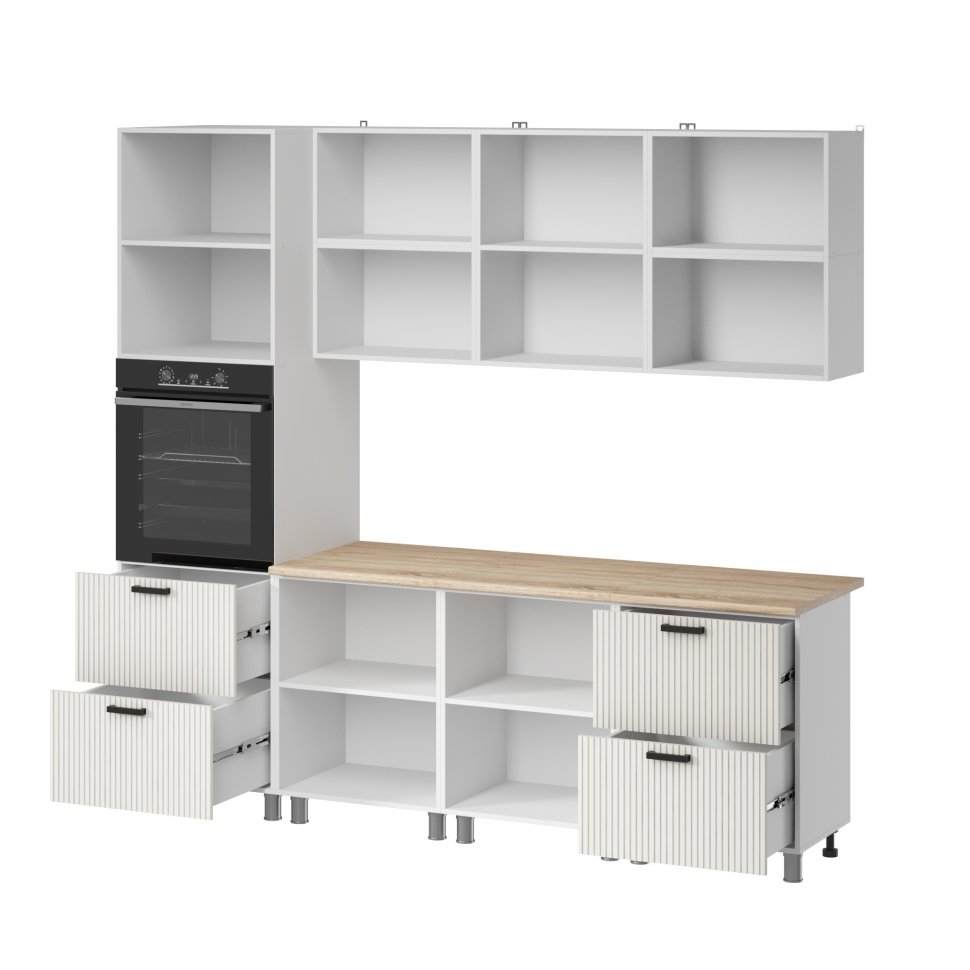 Кухня Аленушка 2,4м Лотос Молочный,скоба антрацит,сонома