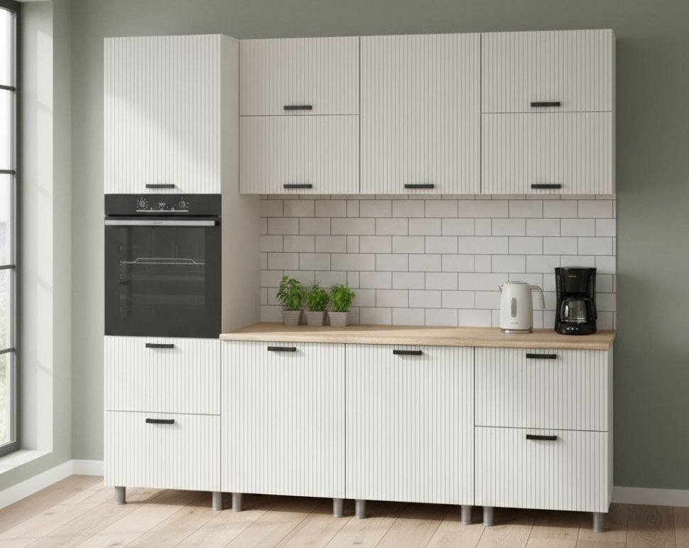 Кухня Аленушка 2,4м Лотос Молочный,скоба антрацит,сонома