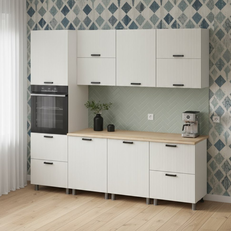 Кухня Аленушка 2,4м Лотос Молочный,скоба антрацит,сонома