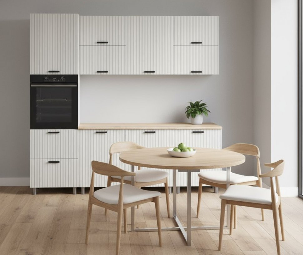 Кухня Аленушка 2,4м Лотос Молочный,скоба антрацит,сонома