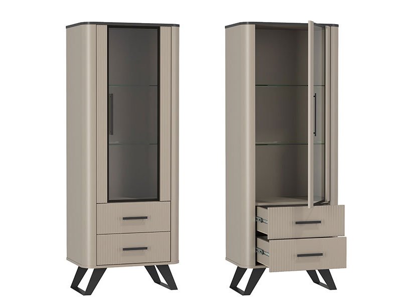 Фиделия шкаф витрина 76.02 серый камень / мрамор черный