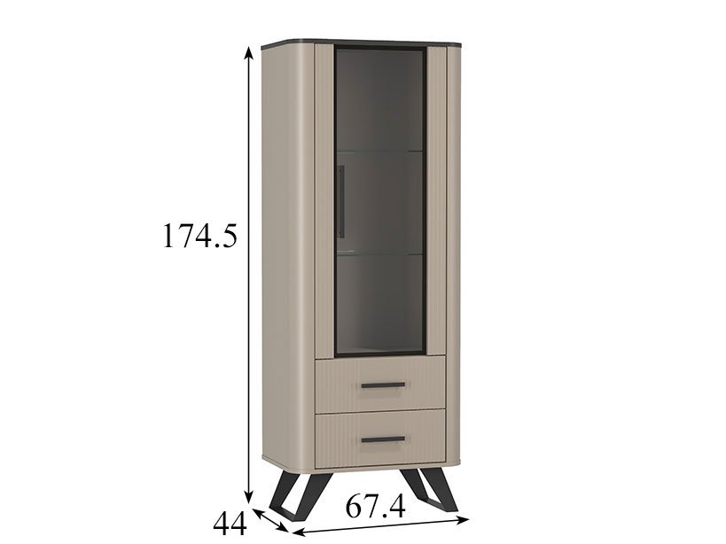 Фиделия шкаф витрина 76.02 серый камень / мрамор черный