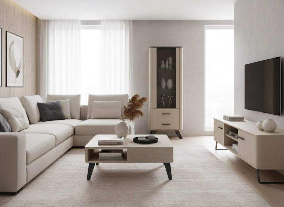 Фиделия шкаф витрина 76.02 серый камень / мрамор черный