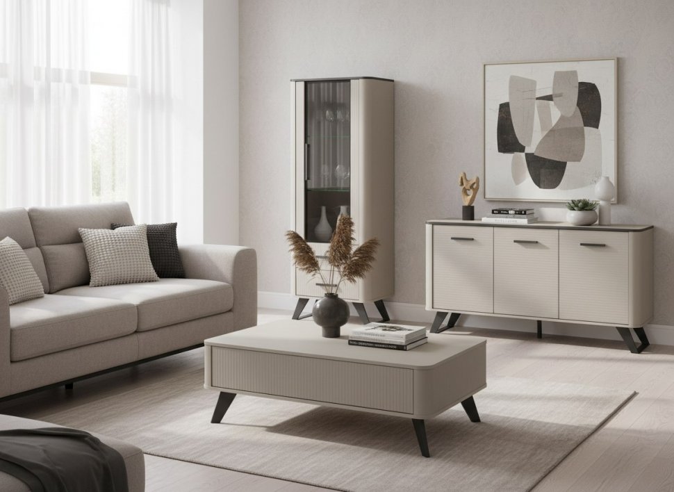 Фиделия шкаф витрина 76.02 серый камень / мрамор черный