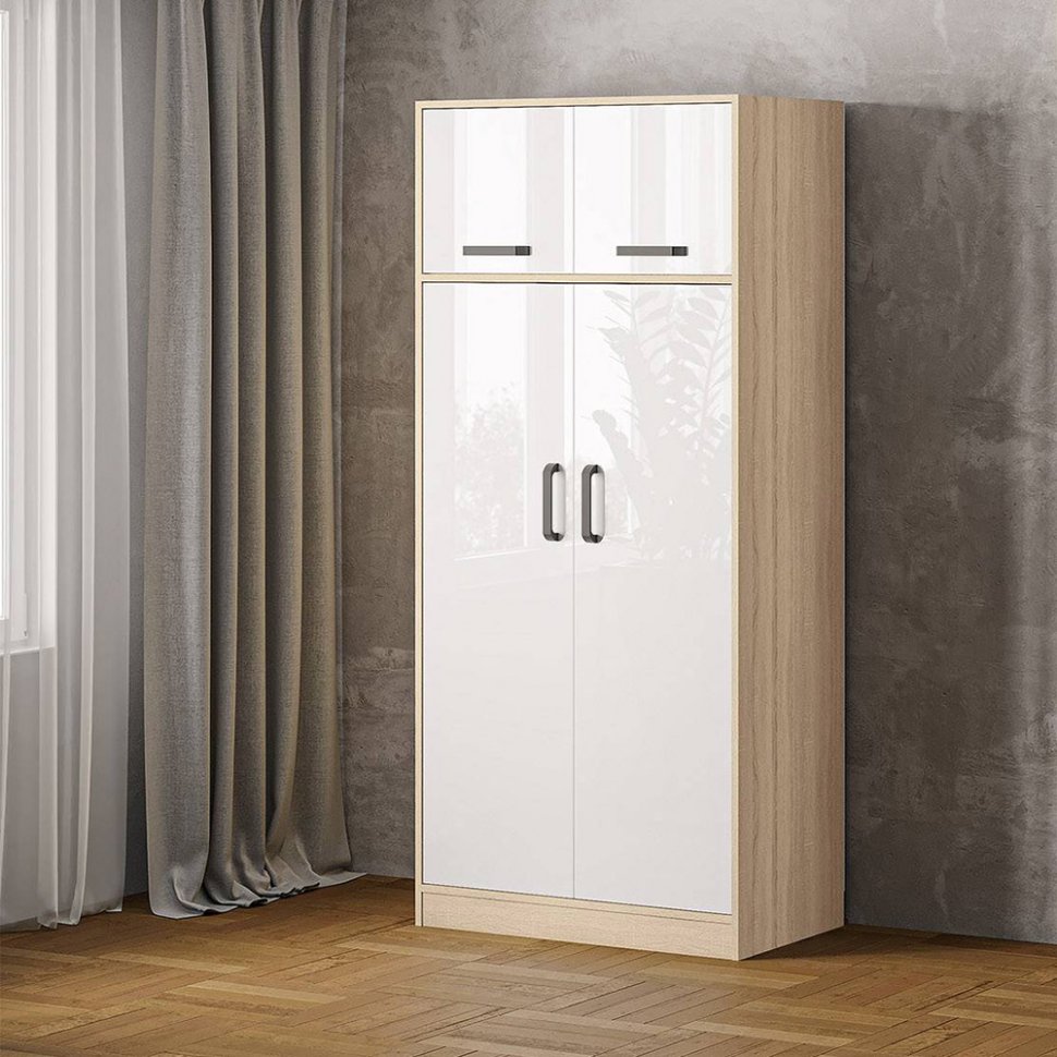 Антресоль (полка) Лена 2А-0,76 Сонома / Белый глянец