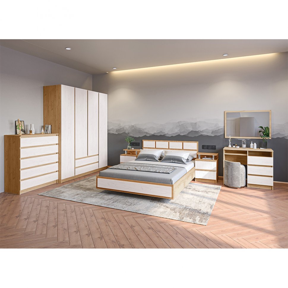 Спальня Зара (Крафт золотой / Крафт белый) Комплект