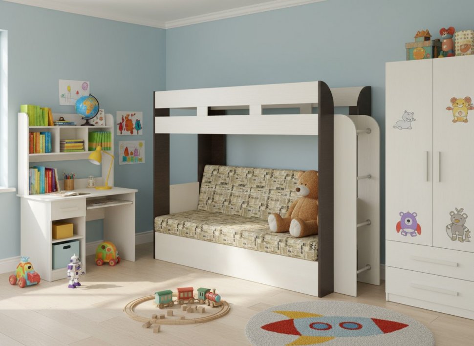 Карамель 75 кровать-диван Ясень Анкор Светлый / Бодега Темный / Ткань Газета