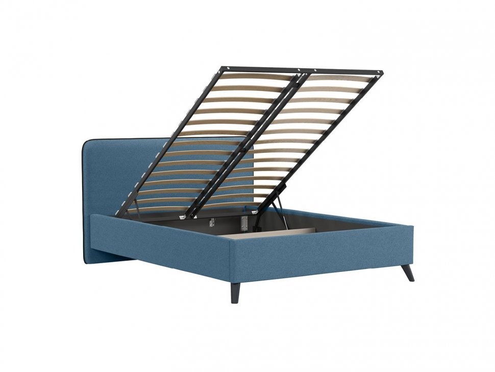 Миа кровать 140 Bravo blue (светло-синий) / кант Лайт 10 Велюр (коричневый)