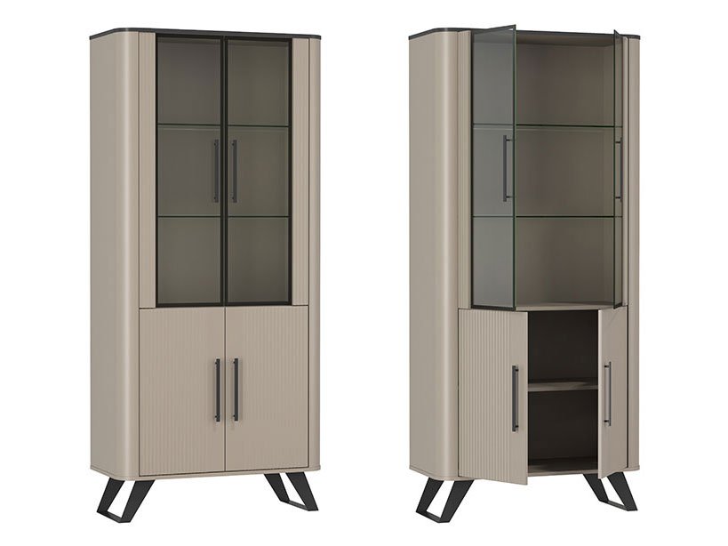 Фиделия шкаф витрина 76.01 серый камень / мрамор черный