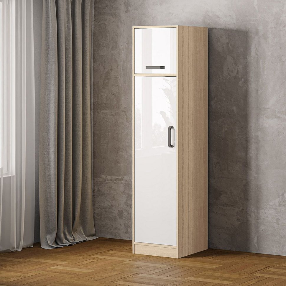 Антресоль (полка) Лена А-0,4 Сонома / Белый глянец