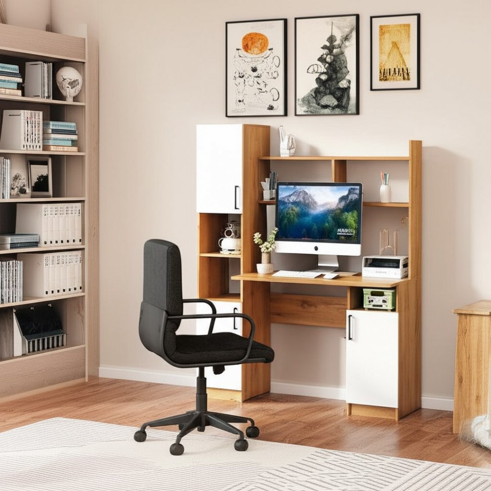 Стол компьютерный СТК 13, Дуб Золотой, Белый