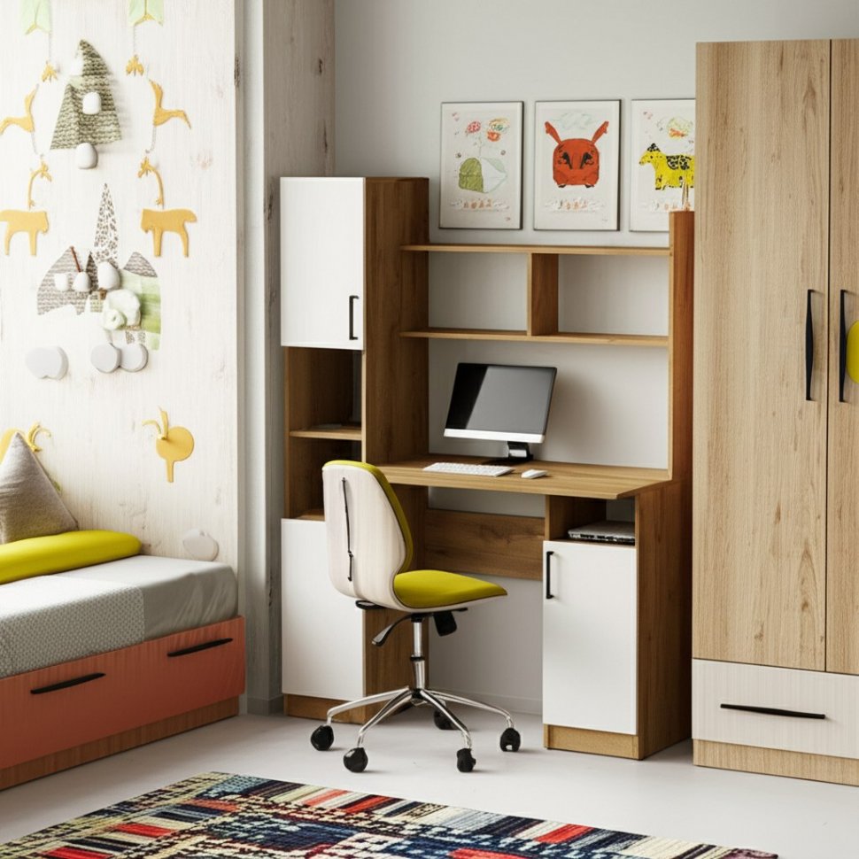 Стол компьютерный СТК 13, Дуб Золотой, Белый