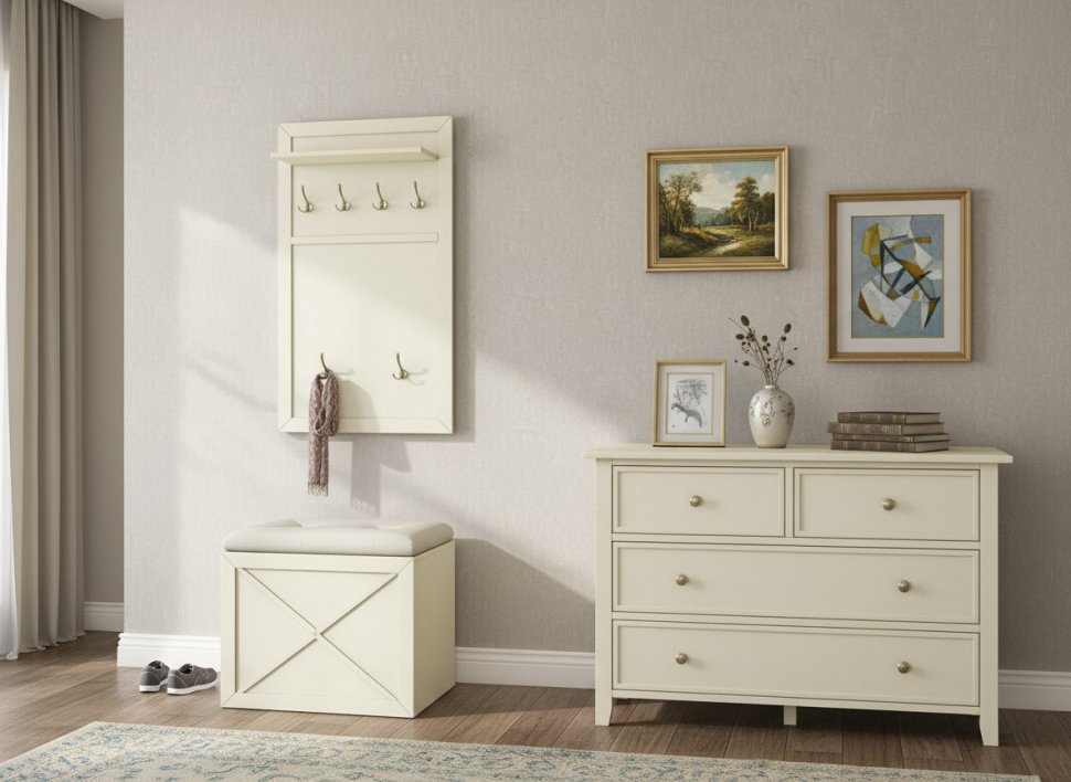 Бэль Вешалка и тумба комплект Слоновая кость