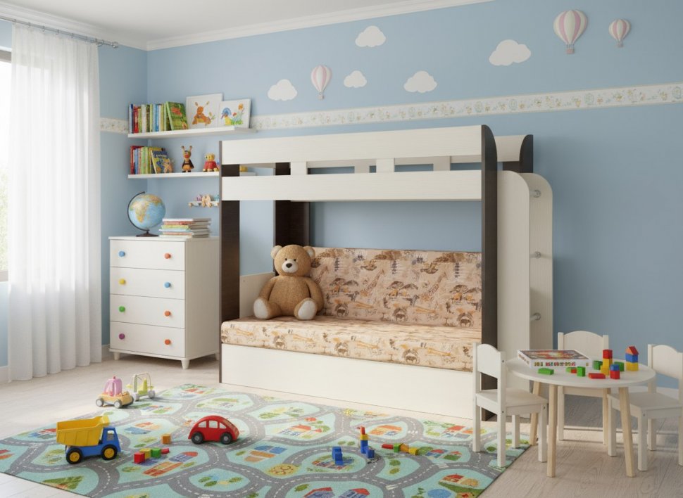 Карамель 75 кровать-диван Ясень Анкор Светлый / Бодега Темный / Ткань Саванна