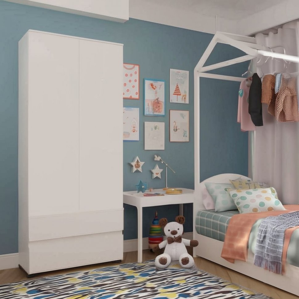 Шкаф двухстворчатый с ящиками Плейона (ТЭКС) Белый