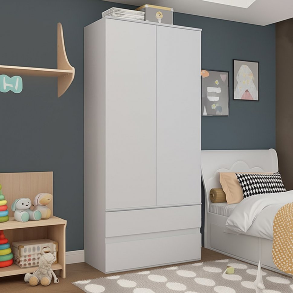 Шкаф двухстворчатый с ящиками Плейона (ТЭКС) Белый