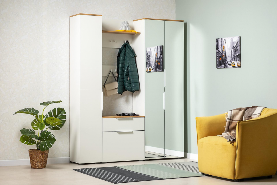 Октава Вешалка 15.14.01 Белый шагрень/Дуб Вотан