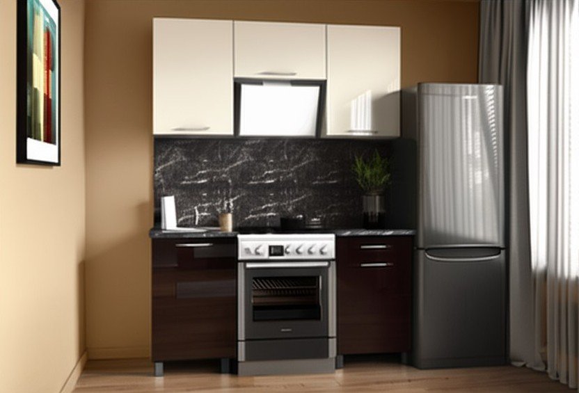 Кухня Танго 1,6 м с окапом, Ваниль, Горький шоколад