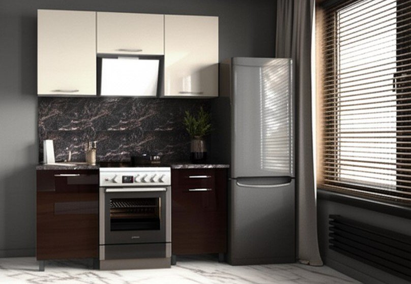 Кухня Танго 1,6 м с окапом, Ваниль, Горький шоколад