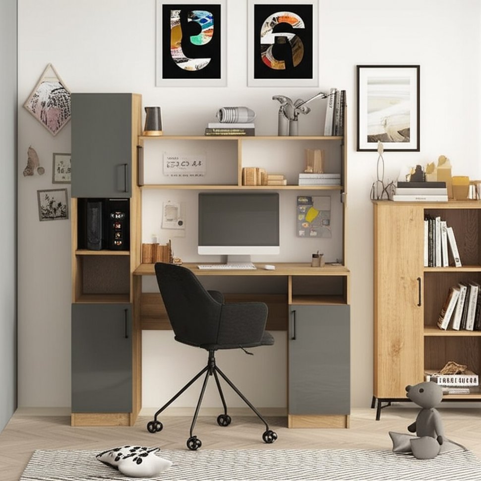 Стол компьютерный СТК 13, Дуб Золотой, Графит