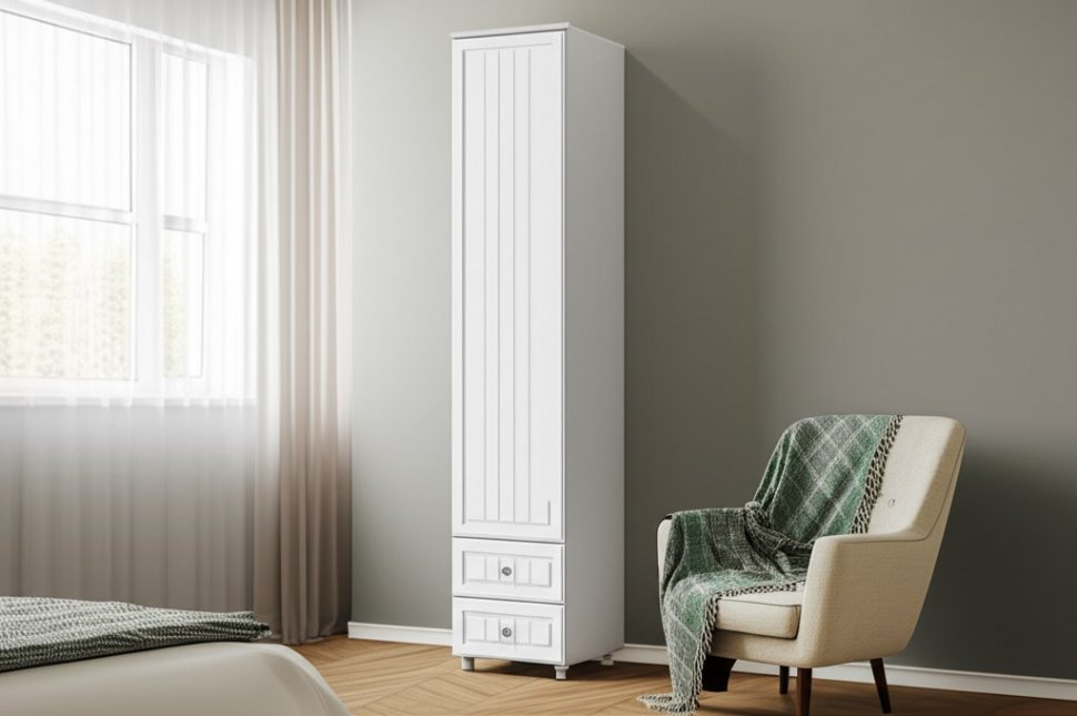 Шкаф-пенал 1дв. (гл.410) с ящиками Монако МН-30 белое дерево